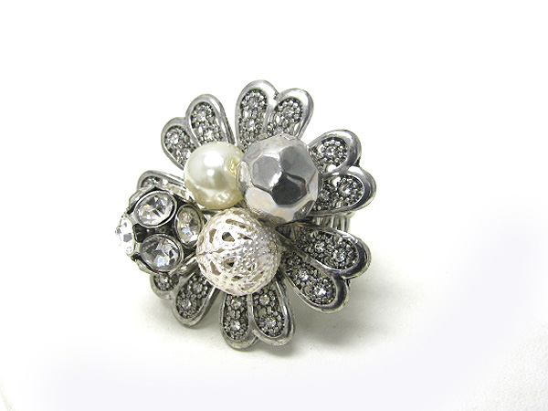 Crystal flower mix balls stretch ring