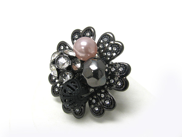 Crystal flower mix balls stretch ring