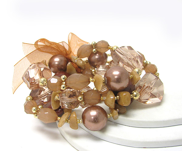 Pearl shell ribbon stretch bracelet 