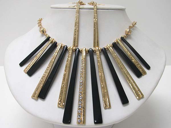 Multi bar metal crystal and acryl drop  necklace earring set