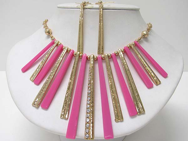 Multi bar metal crystal and acryl drop  necklace earring set