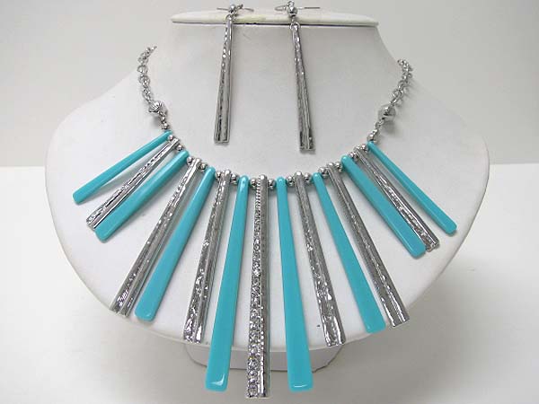 Multi bar metal crystal and acryl drop  necklace earring set