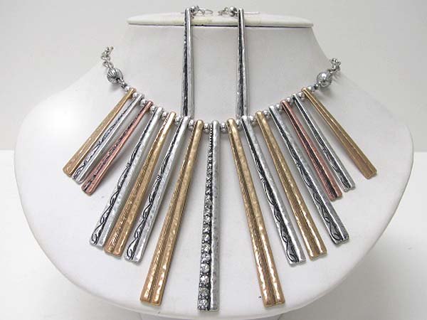 Multi bar crystal and metal drop necklace earring set