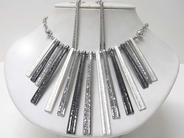 Multi bar crystal and metal drop necklace earring set