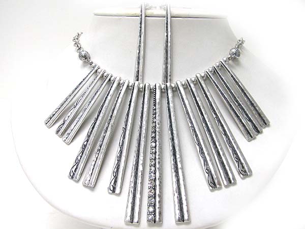 Multi bar crystal and metal drop necklace earring set