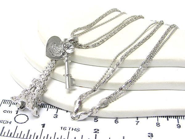 Crystal paris eifel tower charm dangle long necklace