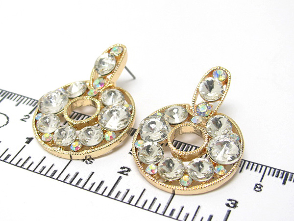 Multi size crystal round metal earring