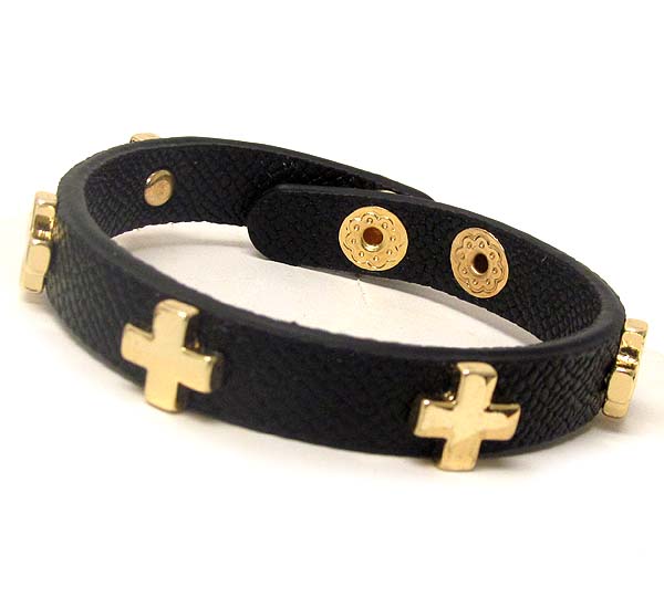 Multi cross pattren on  leather button bracelet