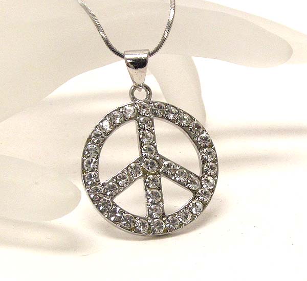 Crystal metal peace mark pendant necklace