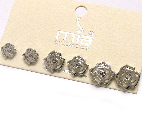 Crystal rose stud earring set of 3