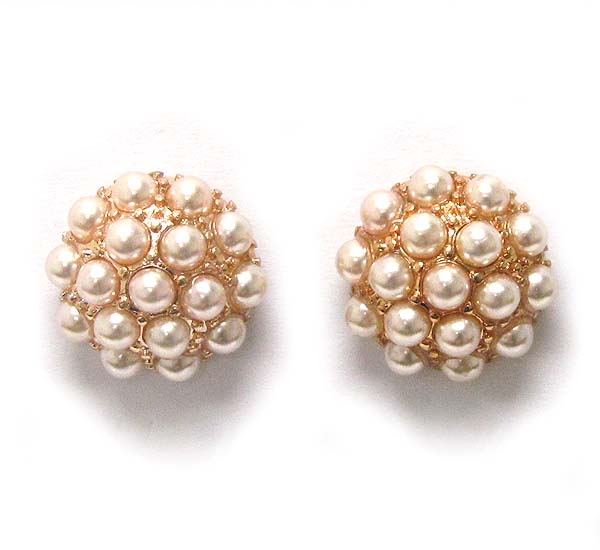 Multi small pearl on puffy round metal stud earring