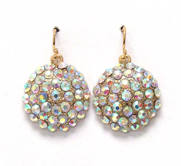 Multi crystal on puffy round metal stud earring