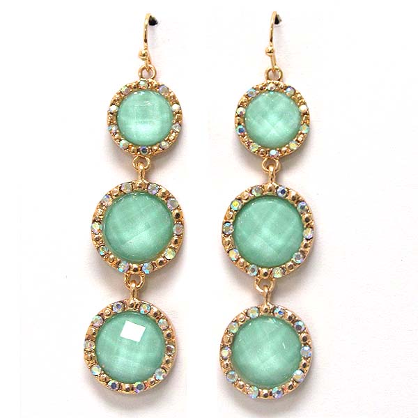 Crystal metal with three round glass stone drop earring