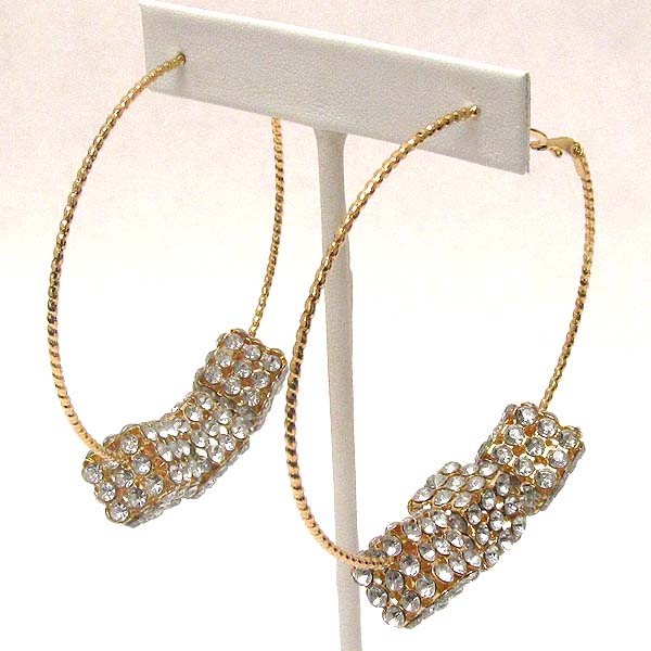 Three crystal metal box on hoop earring - hoops