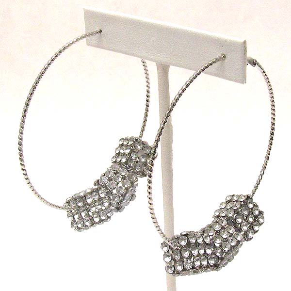 Three crystal metal box on hoop earring - hoops