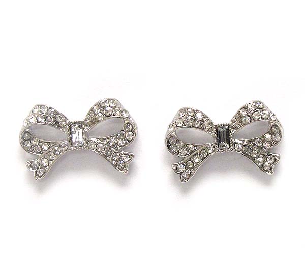 Crystal metal bow stud earring