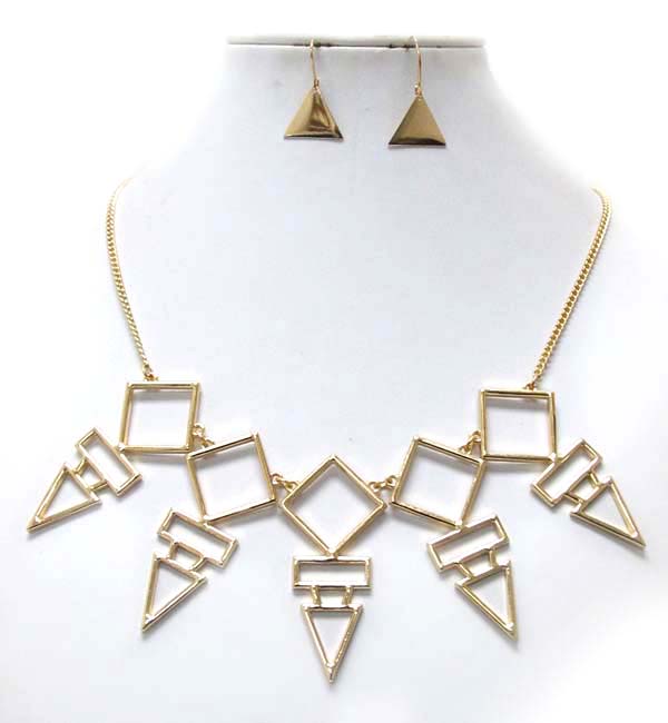 Multi triangular pattern link metal tribal necklace earring set