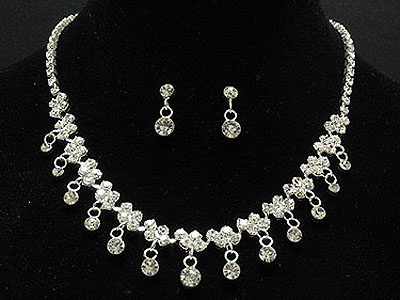 Rhinestone dangle necklace and earring set