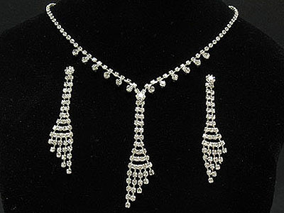 Rhinestone drop necklace and earring set