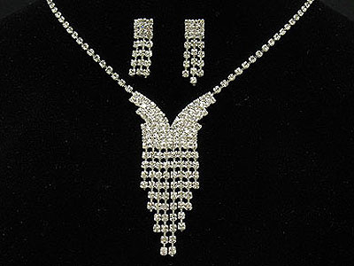 Rhinestone diversion 8 dangle necklace and earring set