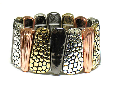 Hammered and animal pattern metal double stretch bracelet