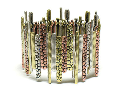 Hammered and animal pattern metal stick double stretch bracelet