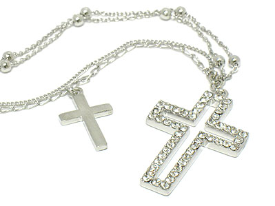 Crystal cross double chain necklace