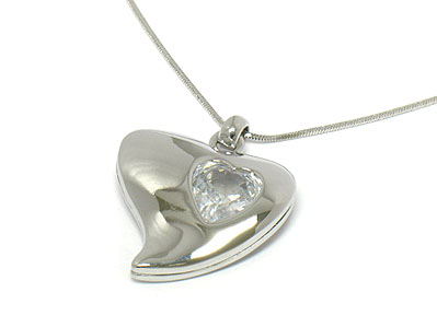 Crystal and waved heart necklace