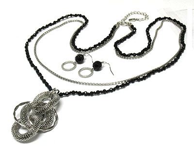 Mesh chain link drop and double chain necklace and earring set