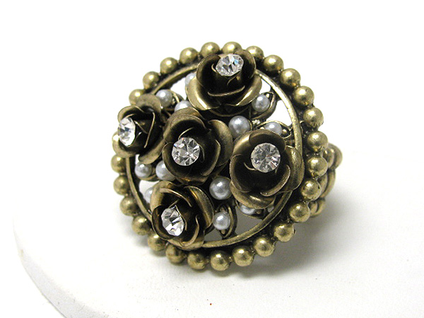 Crystal stud multi metal flower stretch ring