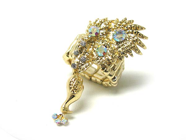 Crystal deco peacock stretch ring