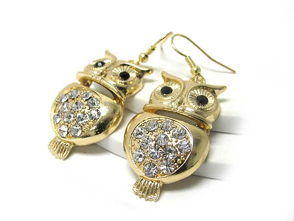 Crystal body fat owl earrings