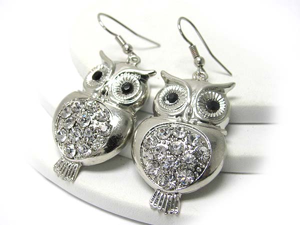 Crystal body fat owl earrings