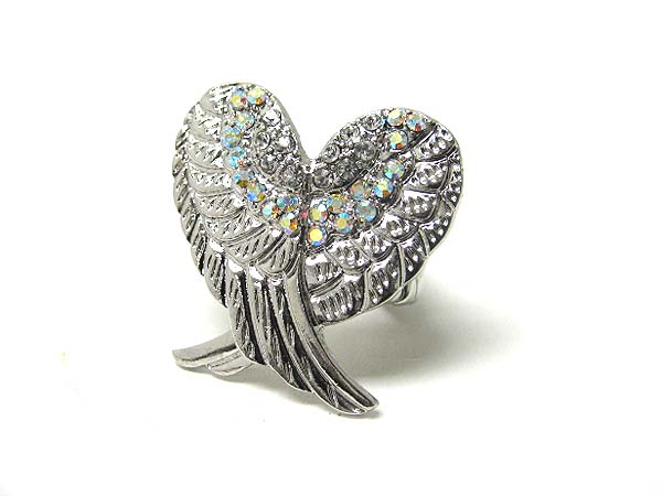 Crystal deco heart wing stretch ring