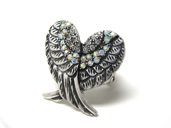 Crystal deco heart wing stretch ring