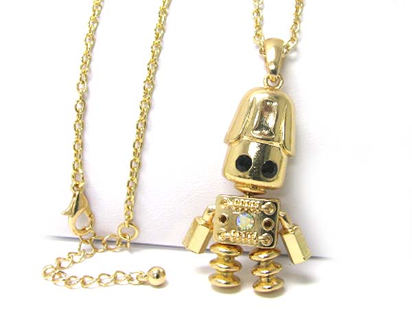 Crystal stud robot puppet long chain necklace