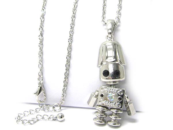 Crystal stud robot puppet long chain necklace