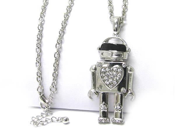 Crystal deco robot puppet long chain necklace