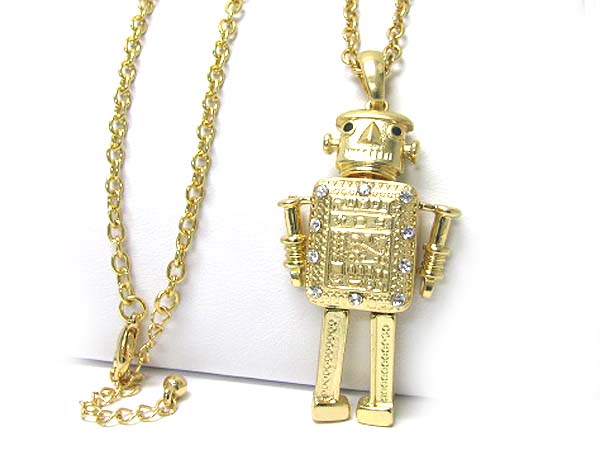 Crystal deco robot puppet long chain necklace