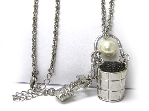 Crystal stud well and bucket long chain necklace