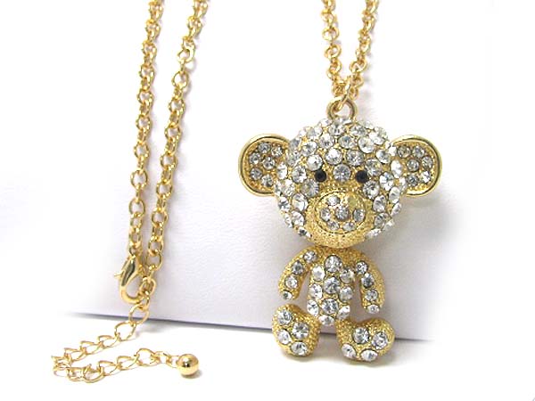 Crystal stud 3d bear long chain necklace