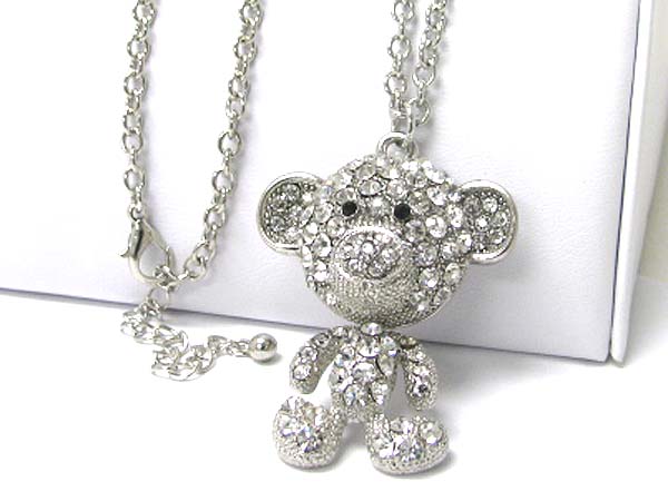 Crystal stud 3d bear long chain necklace