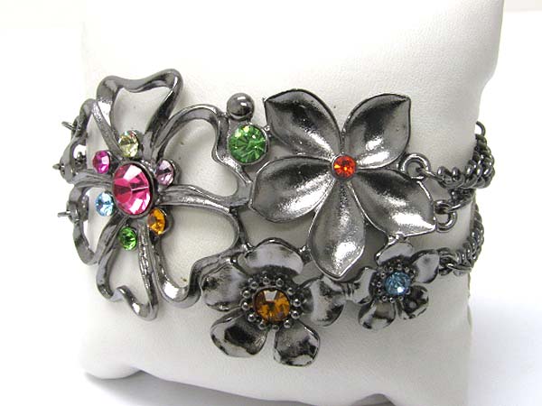 Multi crystal and metal flower mix bracelet