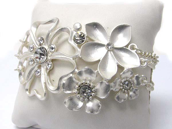 Multi crystal and metal flower mix bracelet