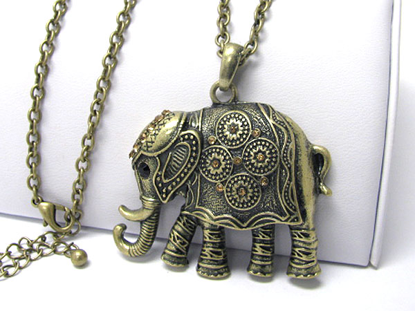 Crystal deco burnish metal elephant necklace