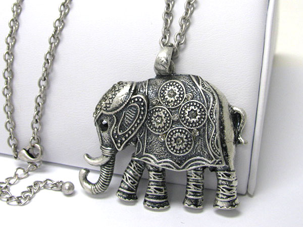 Crystal deco burnish metal elephant necklace