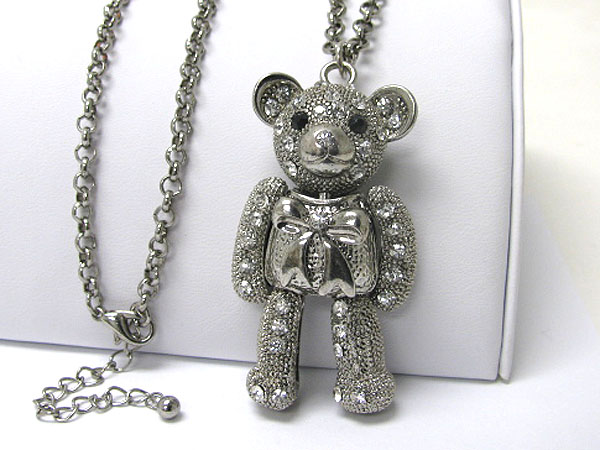 Crystal deco large bear pendant necklace