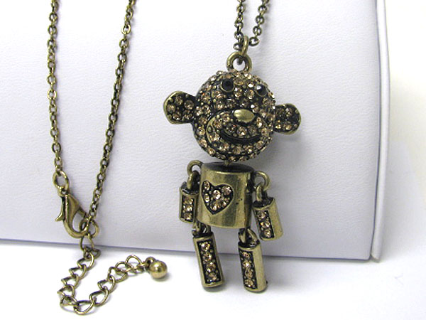 Crystal deco large monkey robot long necklace