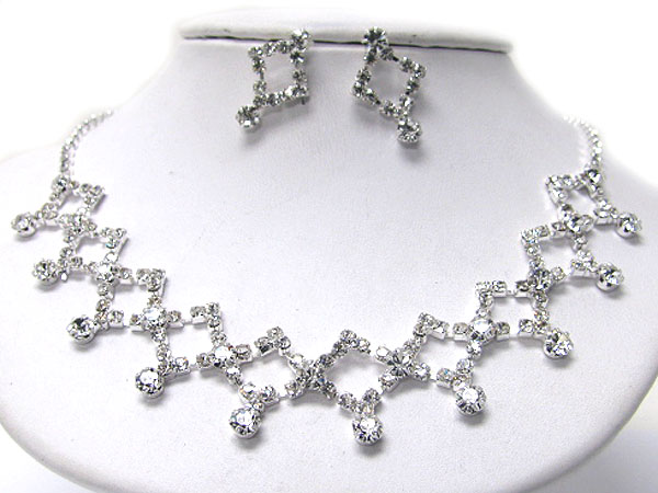 Diamond shape link rhinestone necklace earring set