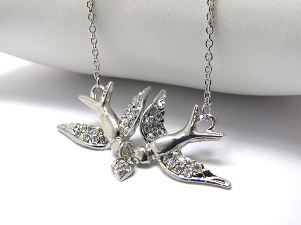 Crystal stud double bird necklace